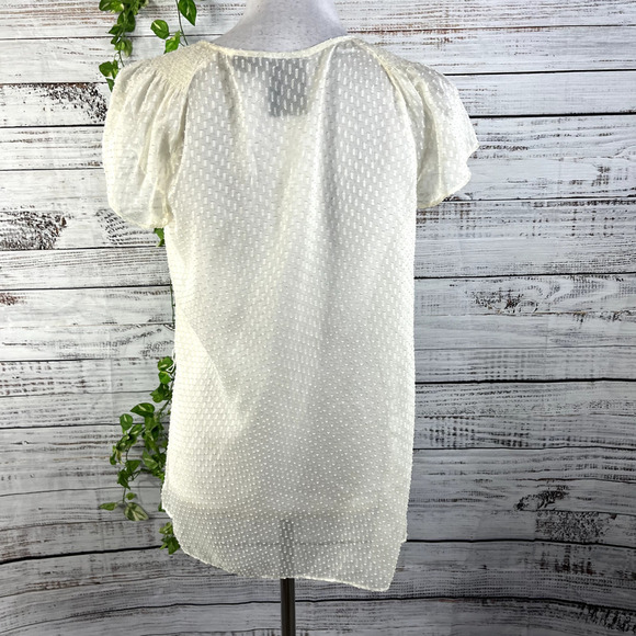 Girls From Savoy Anthropologie Blouse Top size 6 Cream Ivory Sheer Smocked Boho - Picture 11 of 12